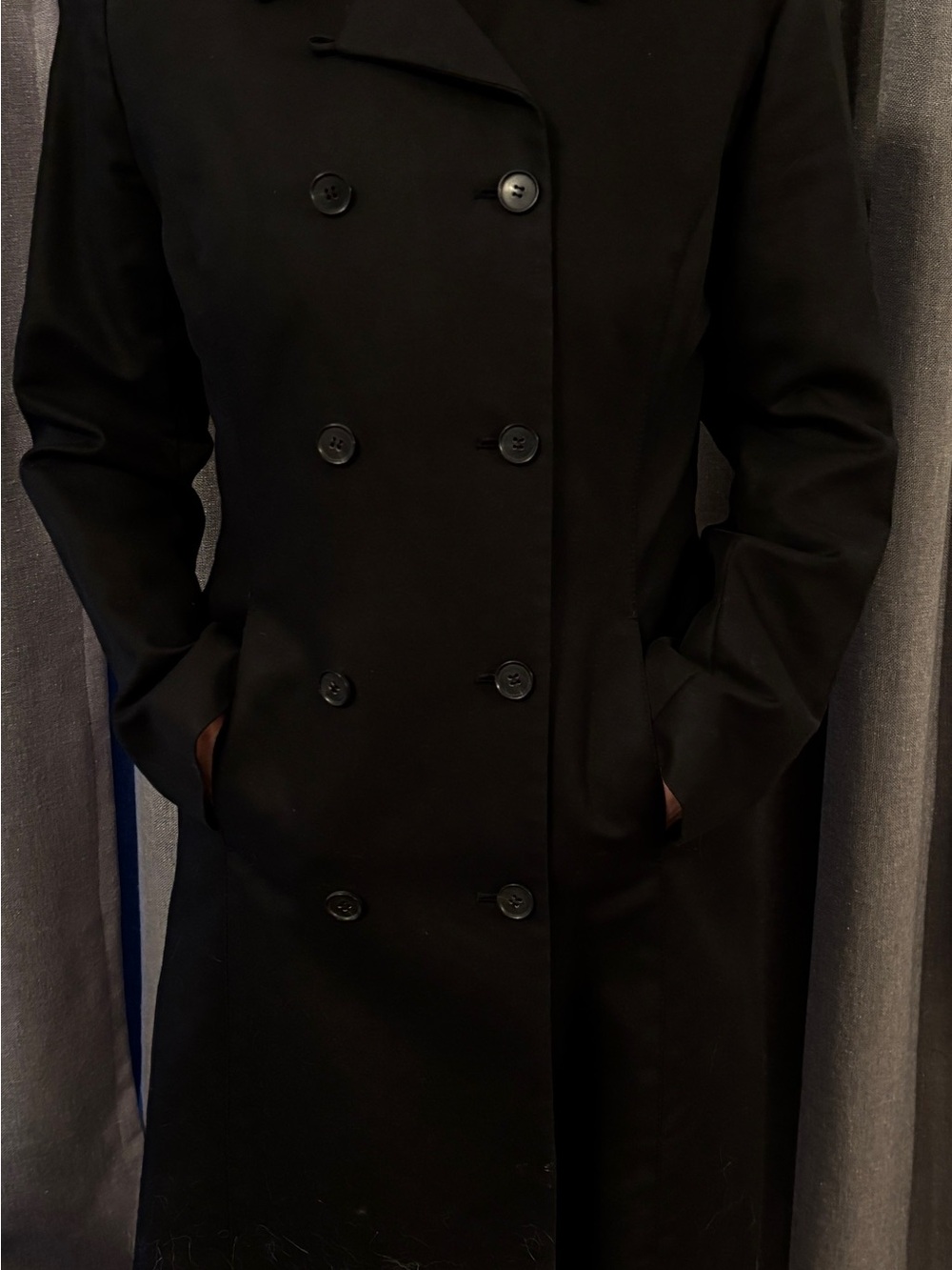 Ann Taylor Black Double-Breasted Trench Coat